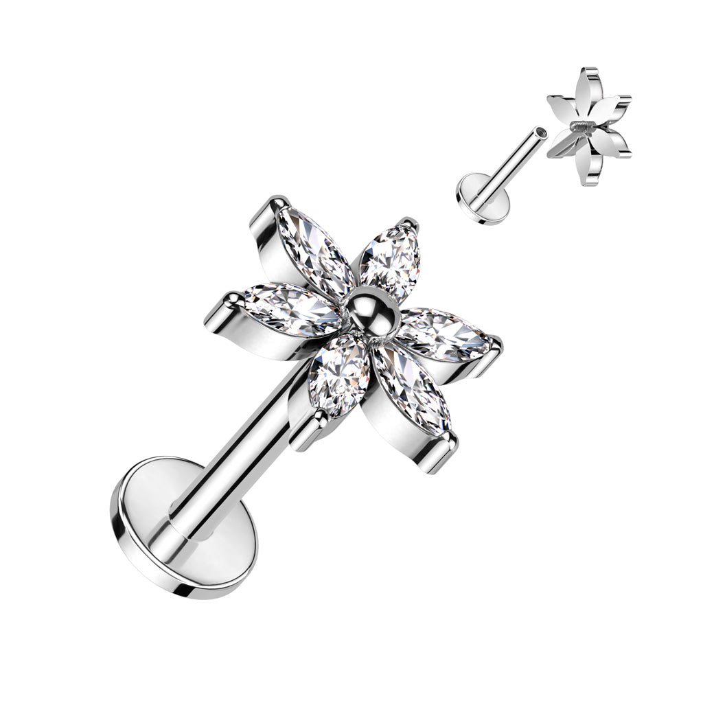 16G Titanium Internally Threaded Labret W/ 6 Marquise